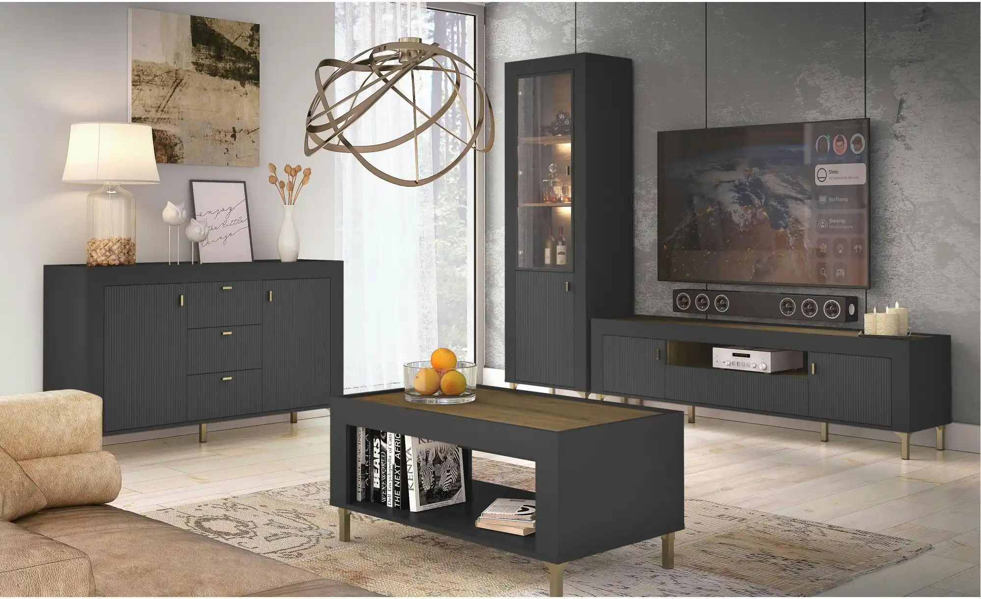 Thumbnail - Lowboard Mossa ¦ schwarz ¦ Maße (cm): B: 177 H: 52 Kommoden & Sideboards > Lowboards - Höffner