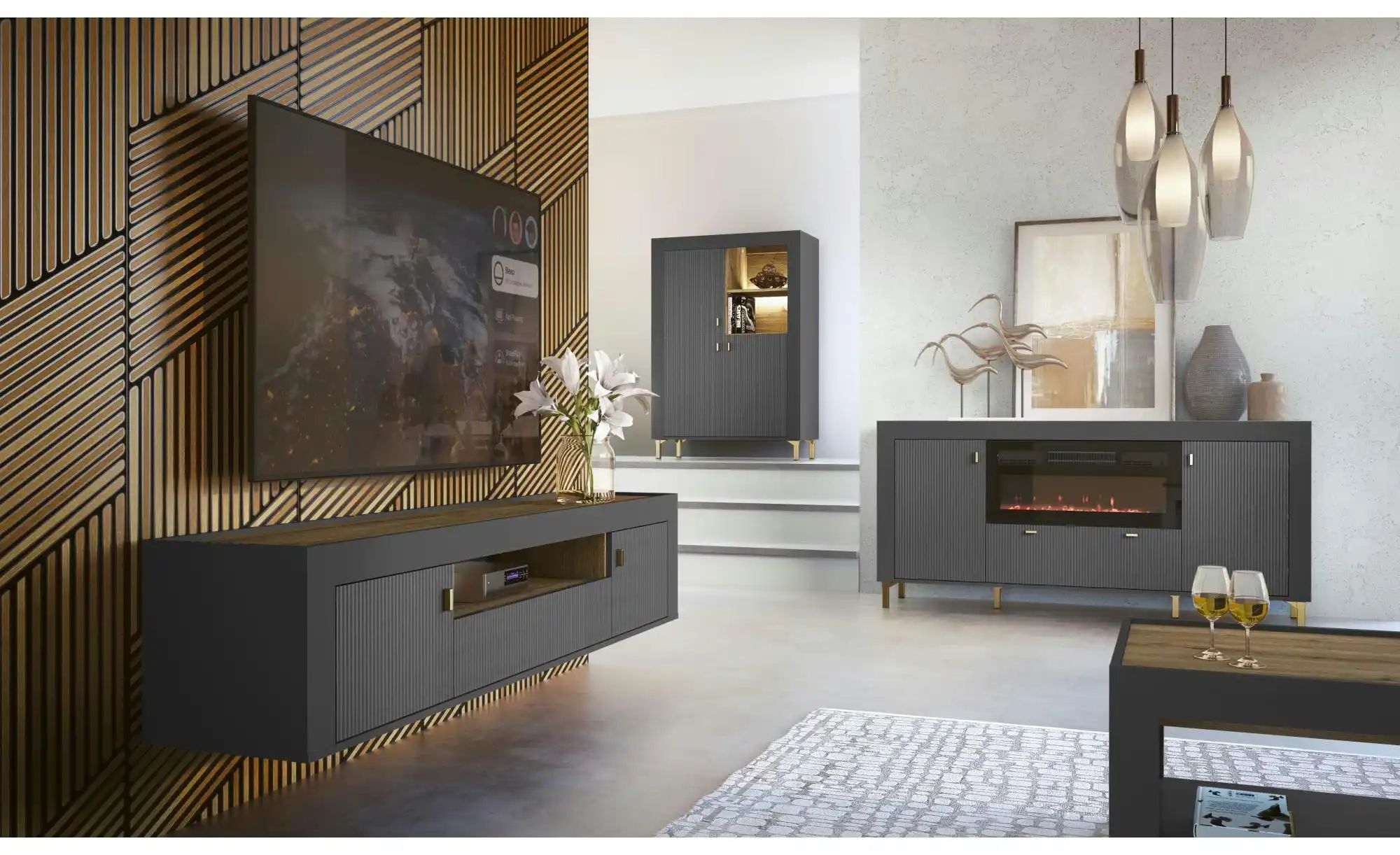 Thumbnail - Lowboard Mossa ¦ schwarz ¦ Maße (cm): B: 177 H: 52 Kommoden & Sideboards > Lowboards - Höffner