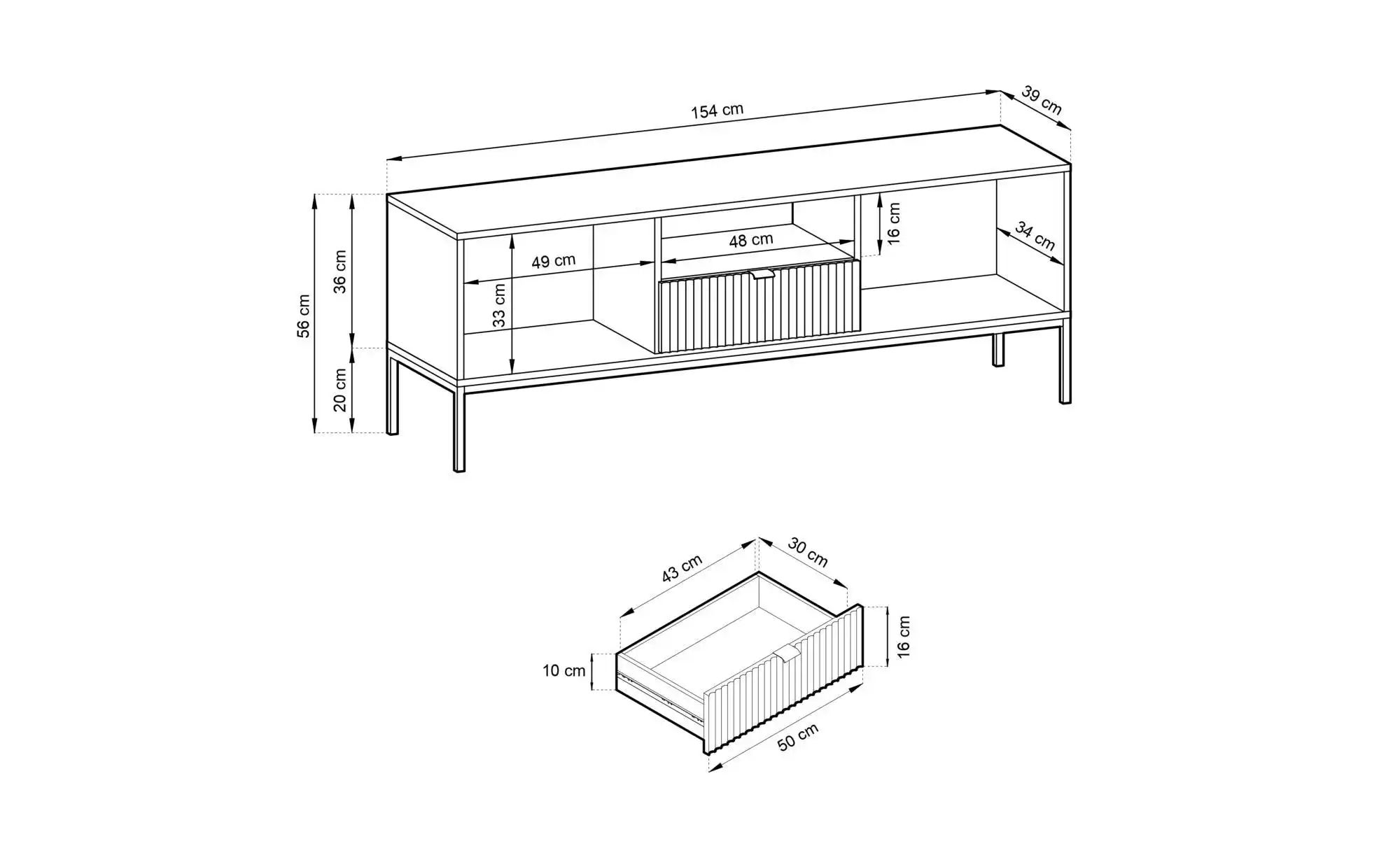 Lowboard  Nova ¦ schwarz ¦ Maße (cm): B: 154 H: 56 Kommoden & Sideboards > günstig online kaufen
