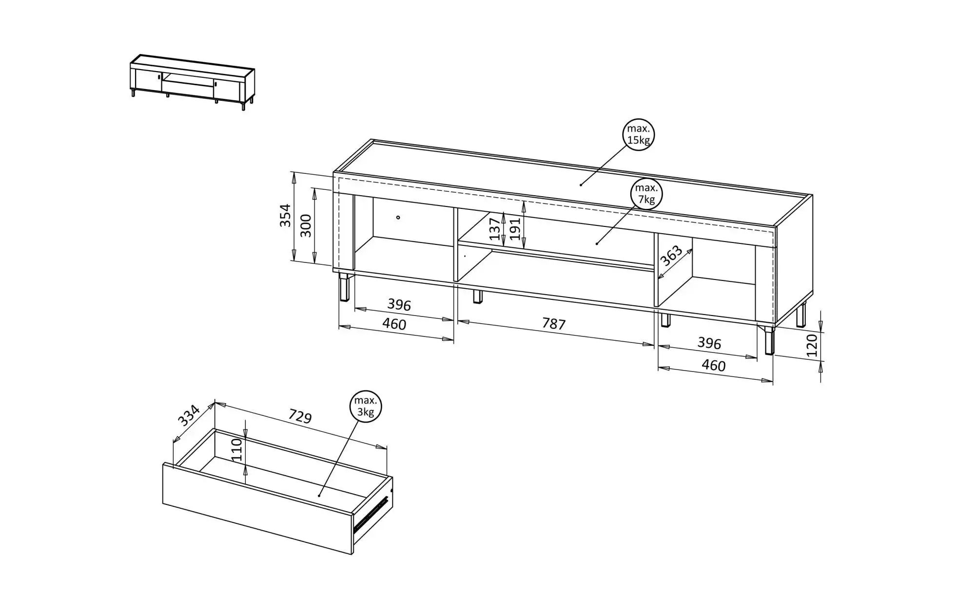Lowboard  Mossa ¦ weiß ¦ Maße (cm): B: 177 H: 52 Kommoden & Sideboards > Lo günstig online kaufen