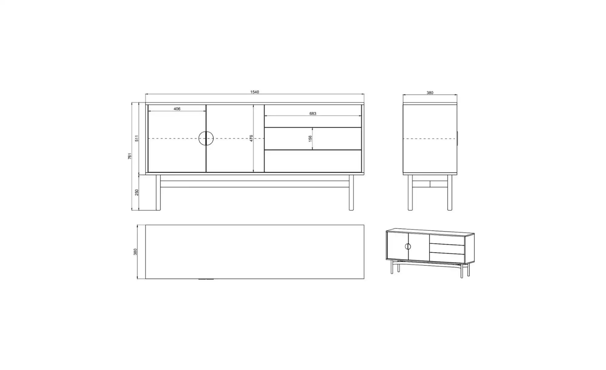Selsey Sideboard  Stoon ¦ grau ¦ Maße (cm): B: 154 H: 76,1 Kommoden & Sideb günstig online kaufen