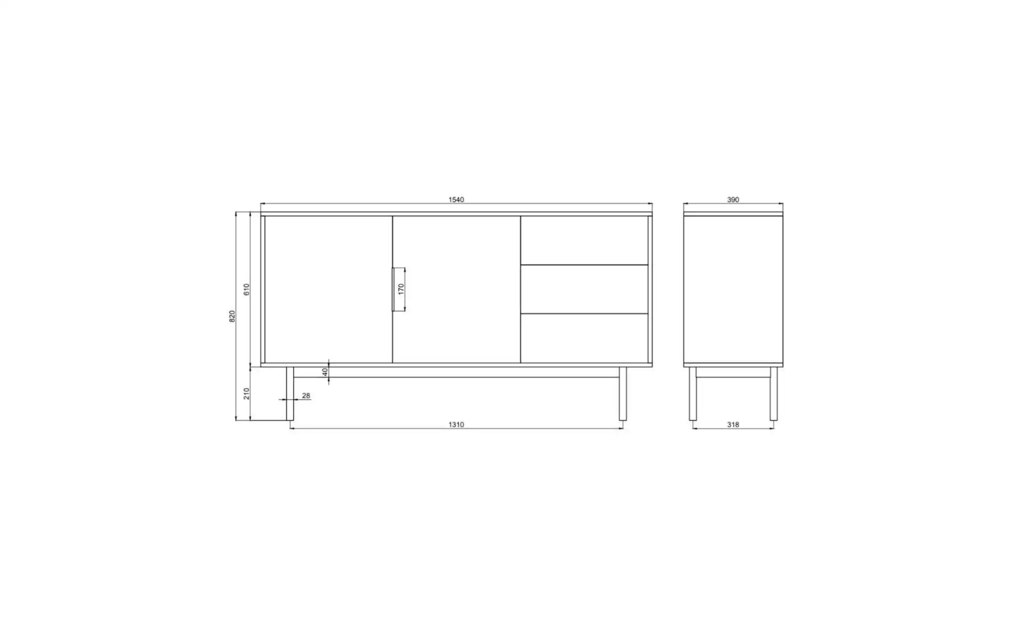 Selsey Sideboard  Viviaro ¦ schwarz ¦ Maße (cm): B: 154 H: 82 Kommoden & Si günstig online kaufen