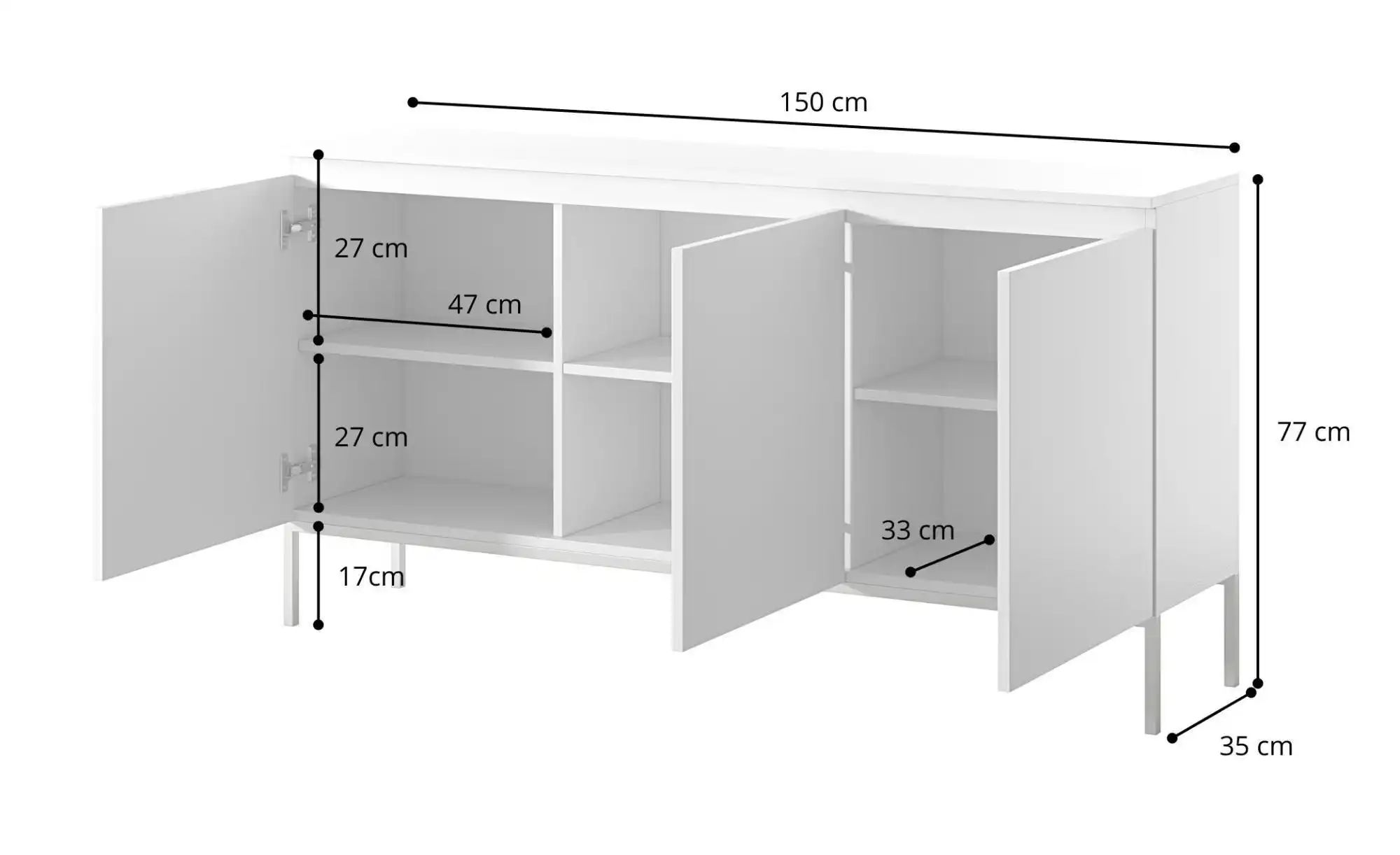 Thumbnail - Selsey Sideboard  Bemmi ¦ weiß ¦ Maße (cm): B: 150 H: 77 Kommoden & Sideboards > Sideboards - Höffner
