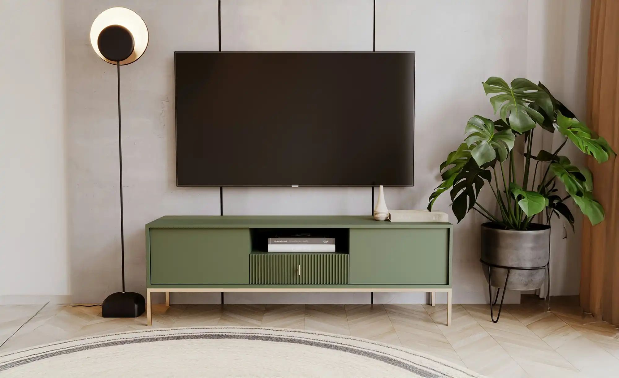 TV-Lowboard  Maglione ¦ grün ¦ Maße (cm): B: 154 H: 52 T: 39.0 Kommoden & S günstig online kaufen