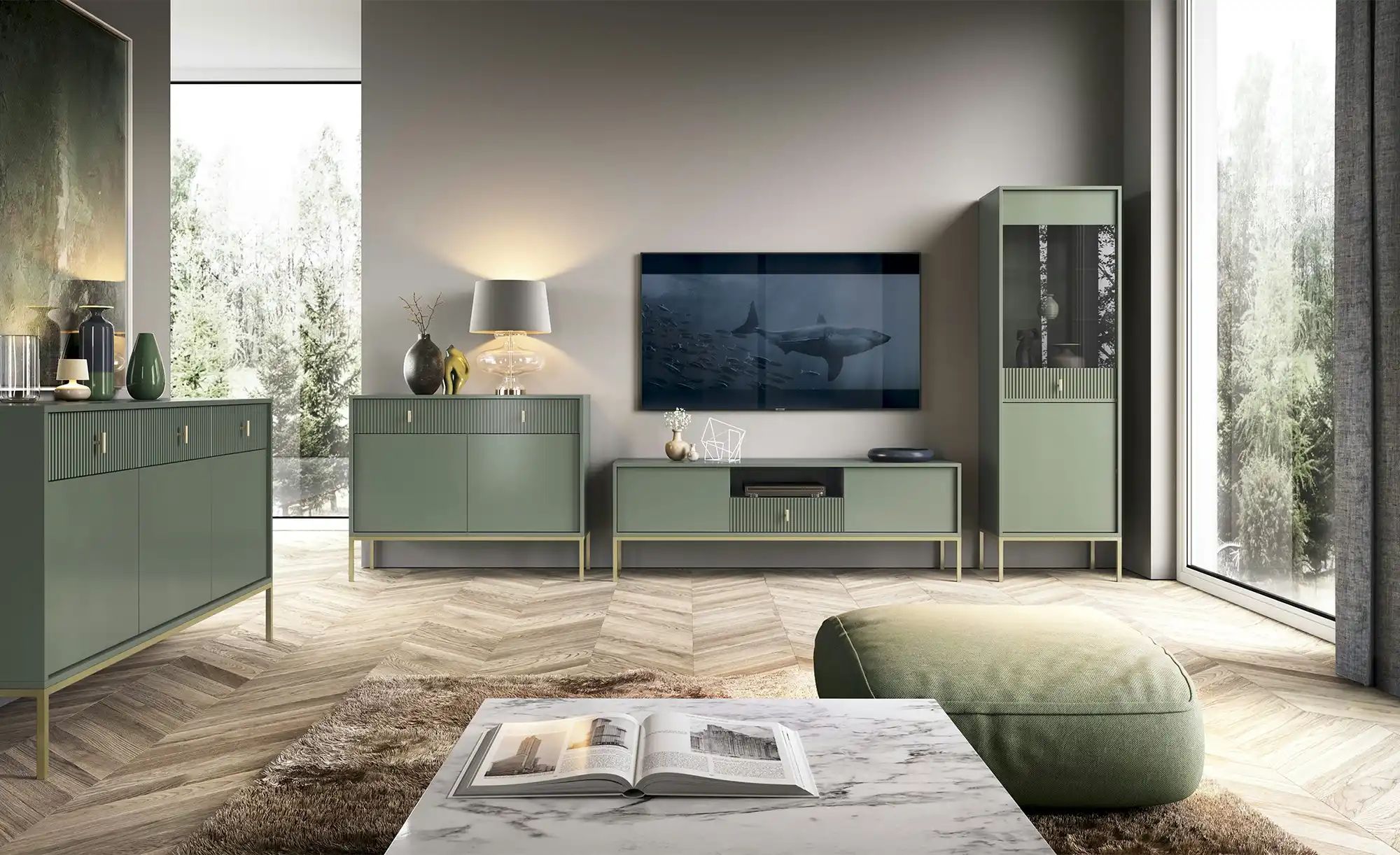Thumbnail - TV-Lowboard Maglione ¦ grün ¦ Maße (cm): B: 154 H: 52 T: 39.0 Kommoden & Sideboards > Lowboards - Höffner