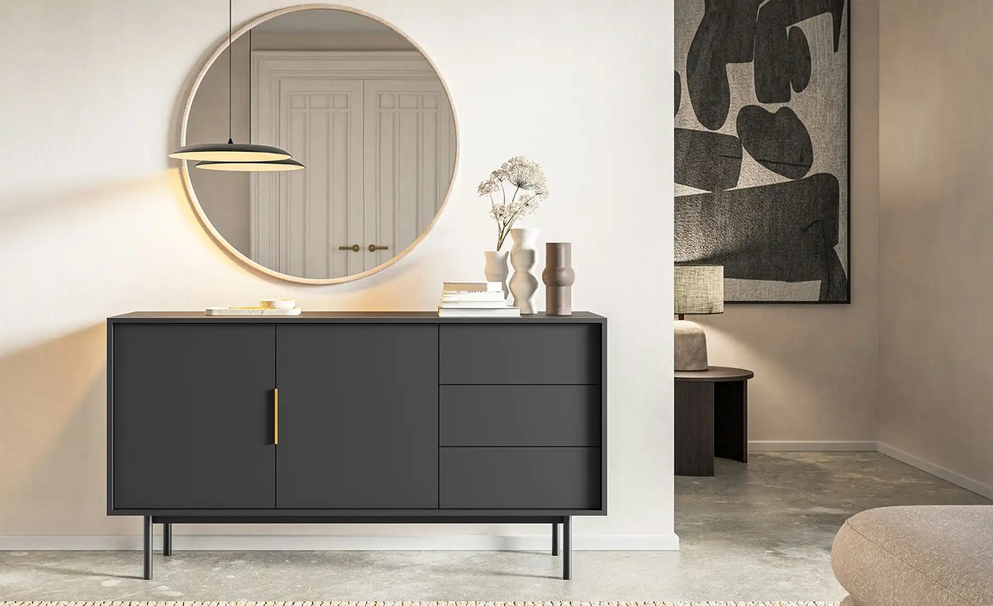 Thumbnail - Sideboard Vinchio ¦ schwarz ¦ Maße (cm): B: 154 H: 82 T: 39.0 Kommoden & Sideboards > Sideboards - Höffner