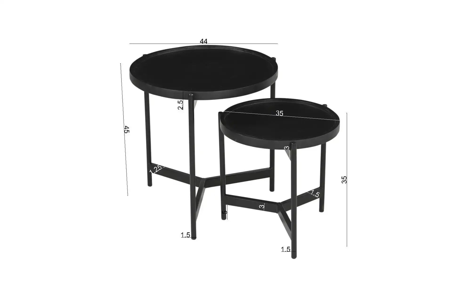 Beistelltisch 2er Set  Black Smooth ¦ schwarz ¦ Maße (cm): H: 45  Ø: 45 Tis günstig online kaufen
