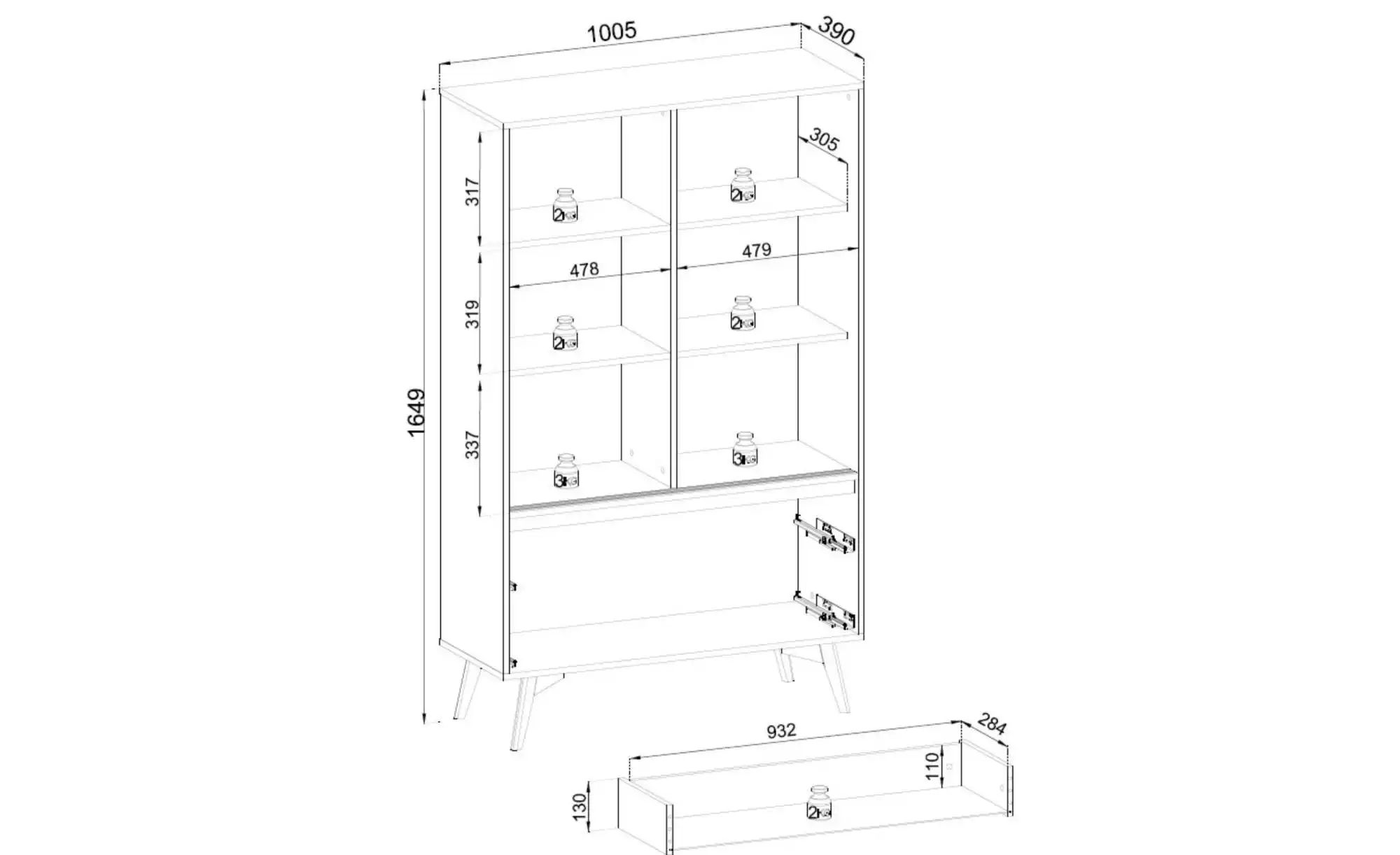 Vitrine   ¦ holzfarben ¦ Maße (cm): B: 100 H: 165 Schränke > Vitrinen - Höf günstig online kaufen