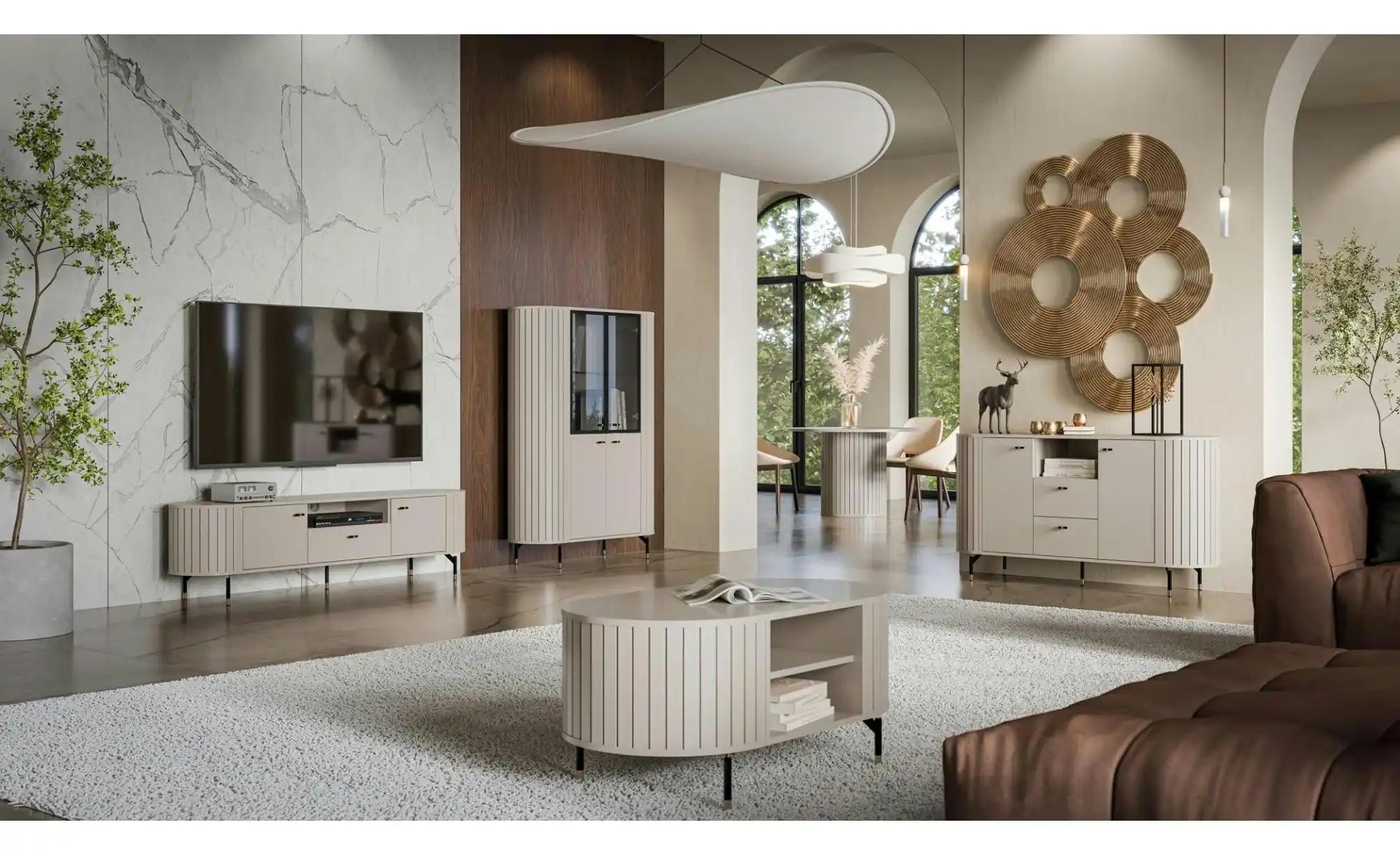 Vitrine   ¦ beige ¦ Maße (cm): B: 112 H: 155 Schränke > Vitrinen - Höffner günstig online kaufen