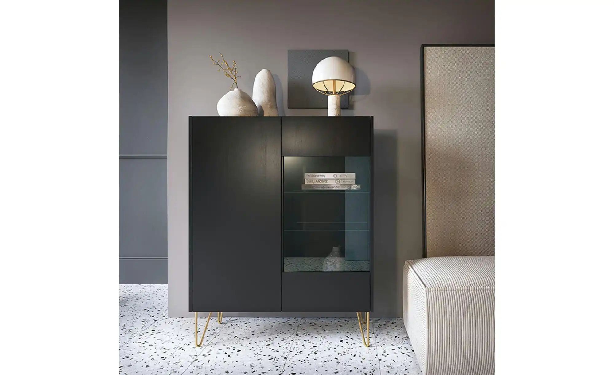 Vitrine   ¦ schwarz ¦ Maße (cm): B: 97 H: 122 Schränke > Vitrinen - Höffner günstig online kaufen