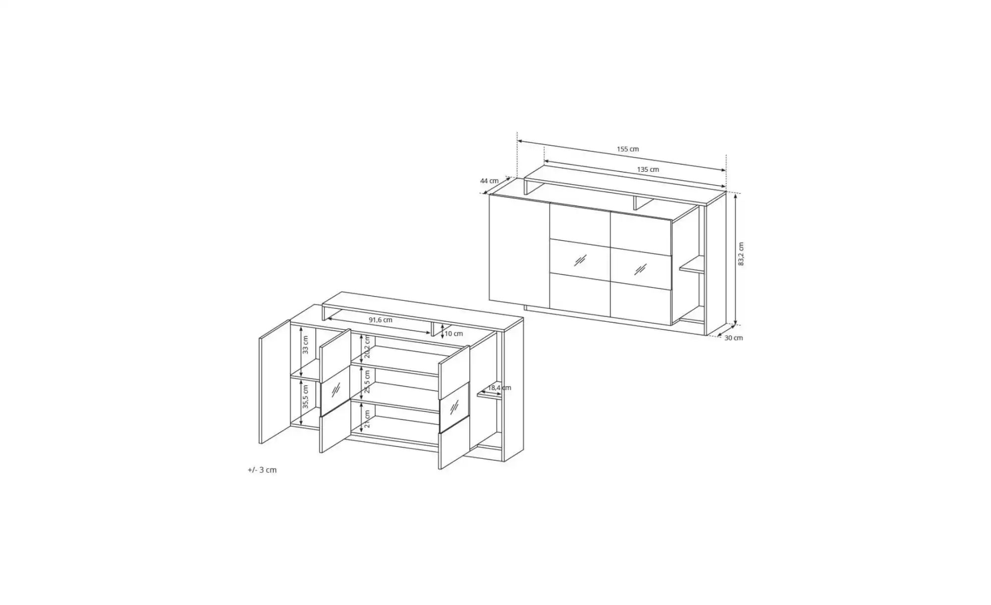 Kommode   ¦ weiß ¦ Maße (cm): B: 155 H: 83,2 Kommoden & Sideboards > Kommod günstig online kaufen