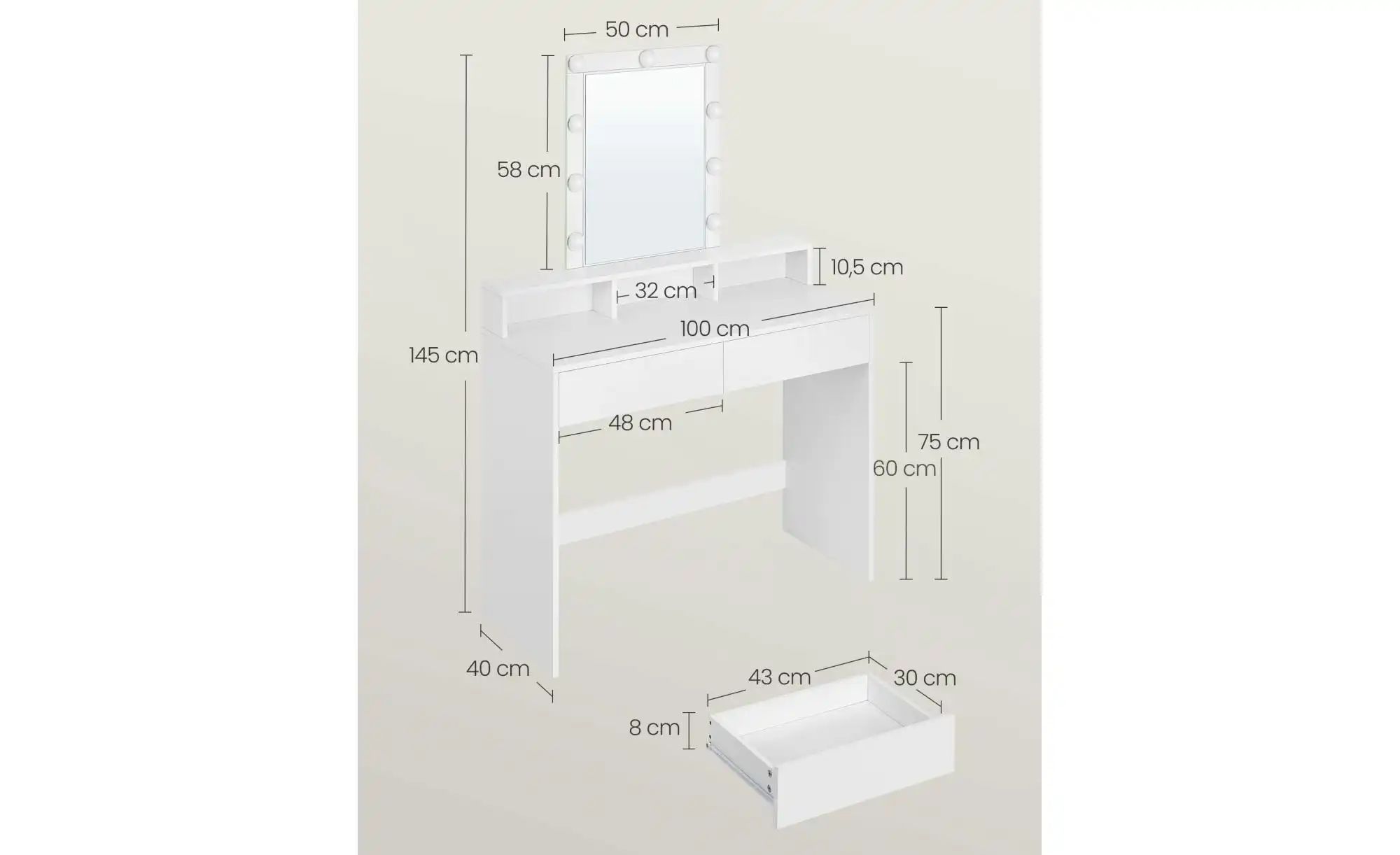 Schminktisch   ¦ weiß ¦ Maße (cm): B: 100 H: 145 Tische > Schminktische - H günstig online kaufen