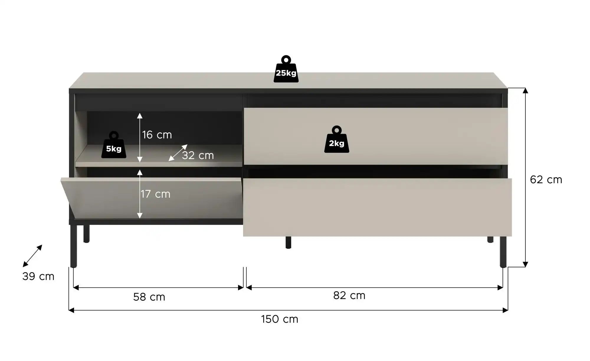 Thumbnail - Lowboard   ¦ creme ¦ Maße (cm): B: 150 H: 62 Kommoden & Sideboards > Lowboards - Höffner