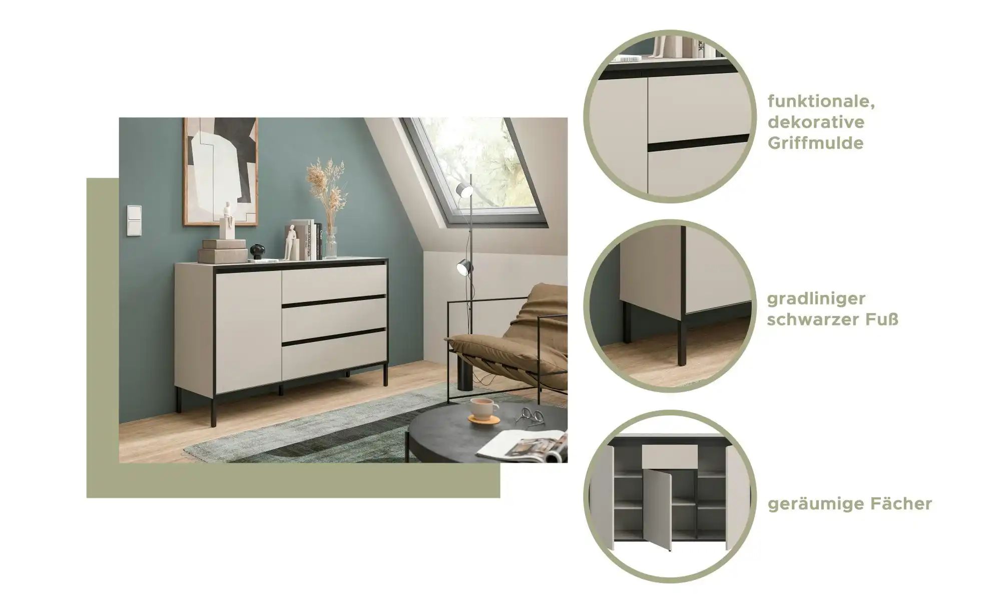 Sideboard   ¦ creme ¦ Maße (cm): B: 92 H: 83 Kommoden & Sideboards > Sidebo günstig online kaufen