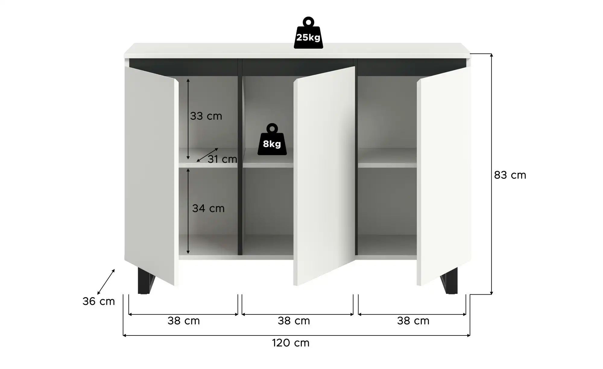 Thumbnail - Sideboard  Tomasa ¦ weiß ¦ Maße (cm): B: 120 H: 84 Kommoden & Sideboards > Sideboards - Höffner