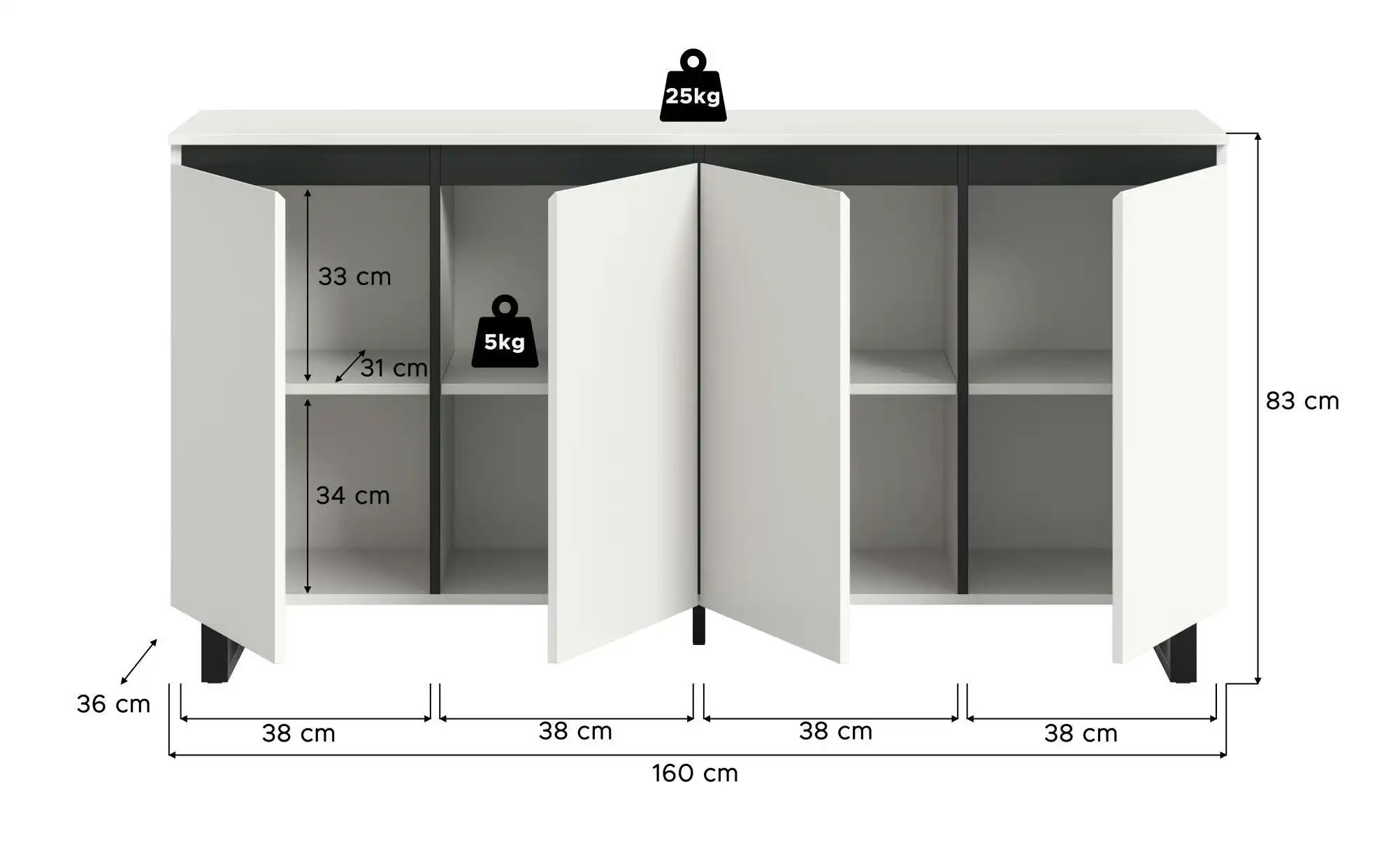 Sideboard   ¦ weiß ¦ Maße (cm): B: 160 H: 84 Kommoden & Sideboards > Sidebo günstig online kaufen