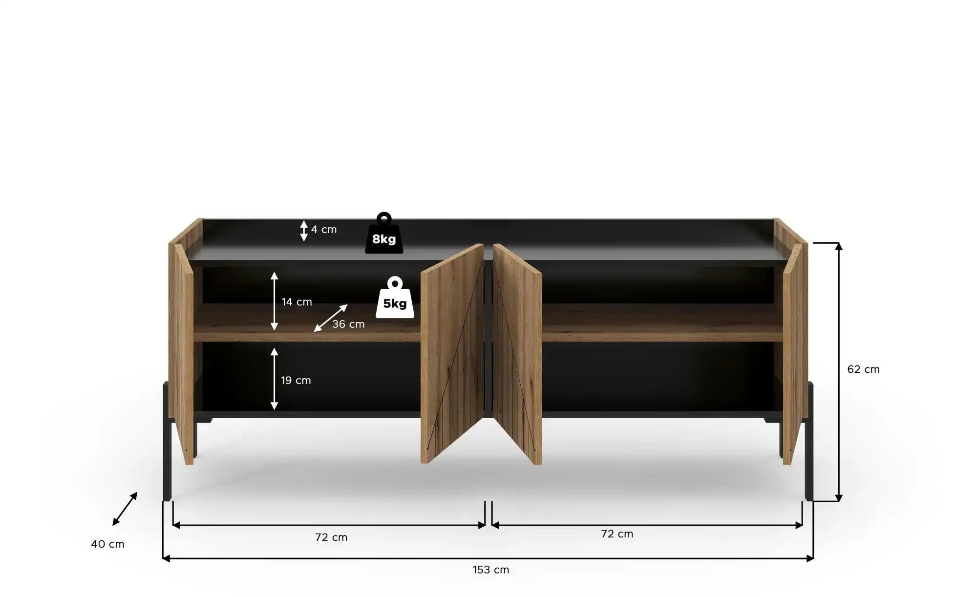 Lowboard   ¦ holzfarben ¦ Maße (cm): B: 153 H: 62 Kommoden & Sideboards > L günstig online kaufen
