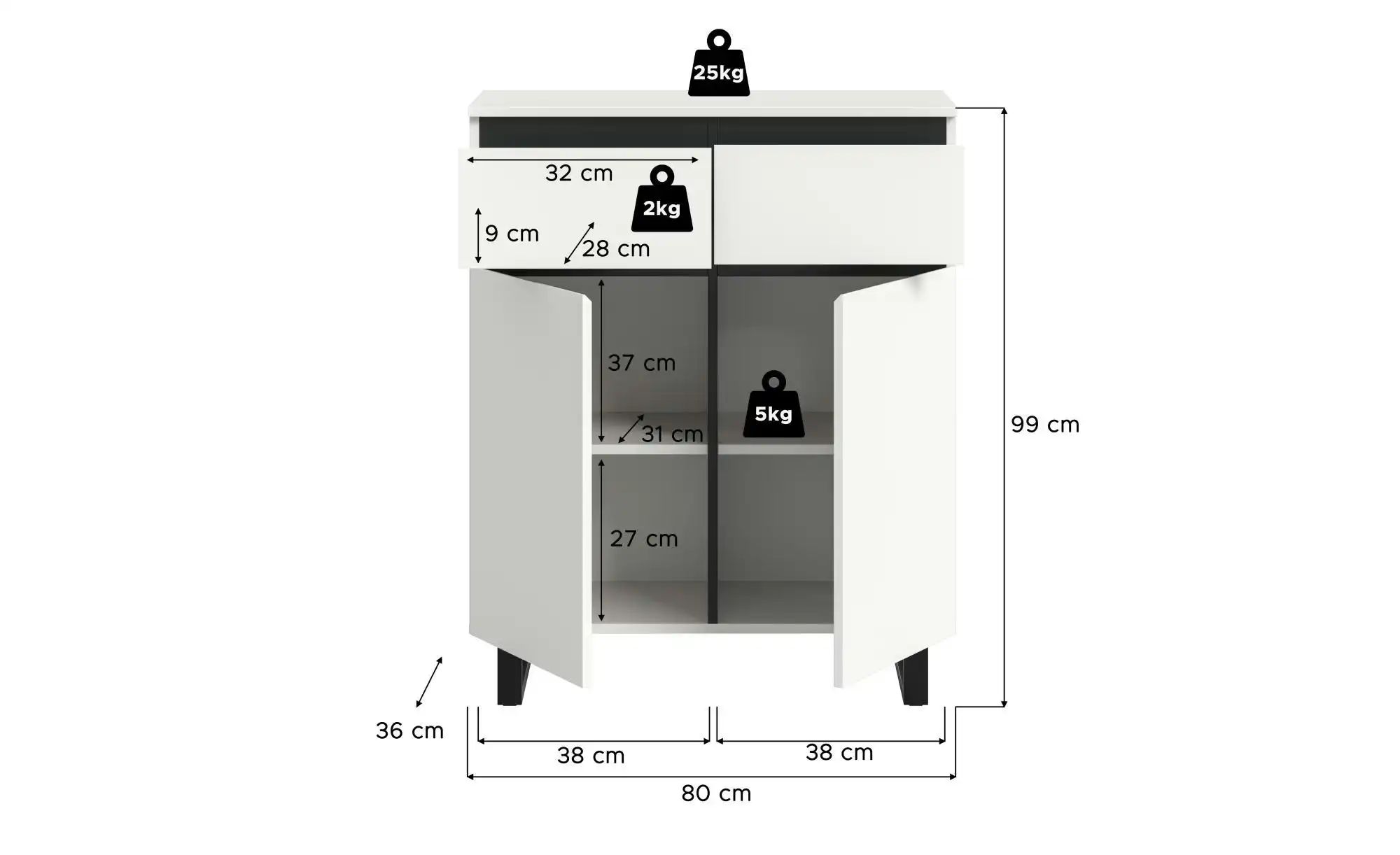Highboard   ¦ weiß ¦ Maße (cm): B: 80 H: 99 Kommoden & Sideboards > Highboa günstig online kaufen