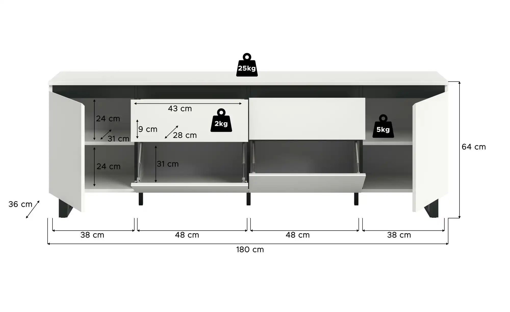 Lowboard   ¦ weiß ¦ Maße (cm): B: 180 H: 64 Kommoden & Sideboards > Lowboar günstig online kaufen