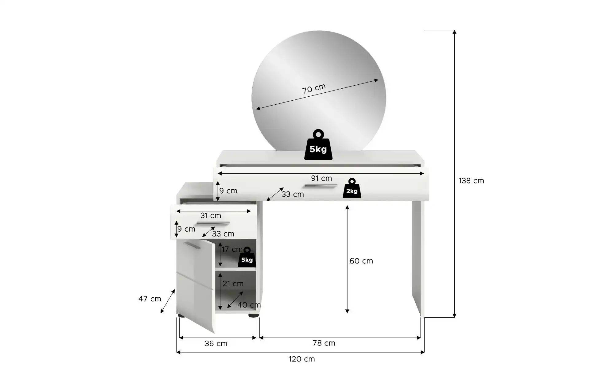 Schminktisch   ¦ weiß ¦ Maße (cm): B: 120 H: 138 Tische > Schminktische - H günstig online kaufen