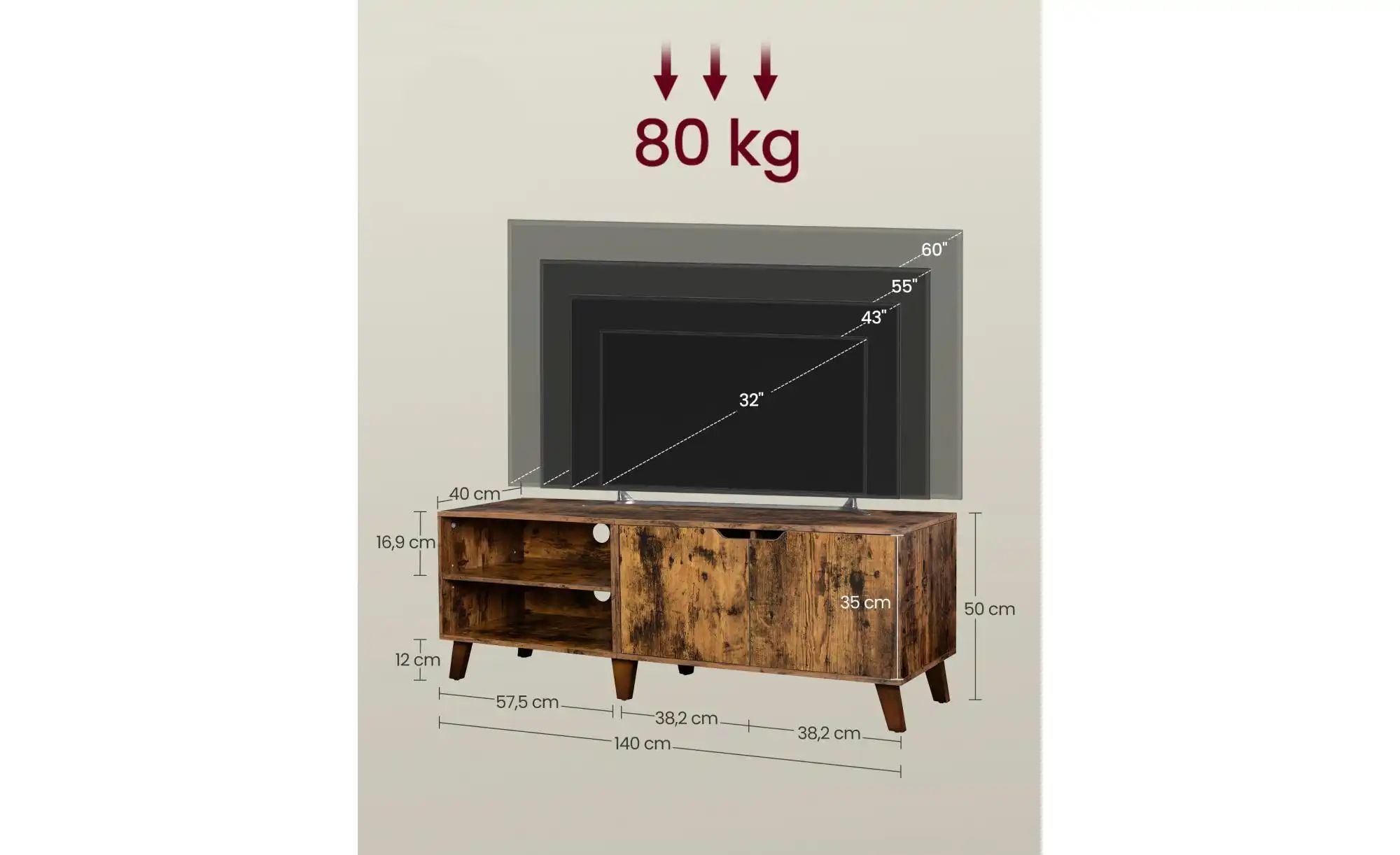 Thumbnail - TV-Lowboard ¦ braun ¦ Maße (cm): B: 140 H: 50 Kommoden & Sideboards > Lowboards - Höffner