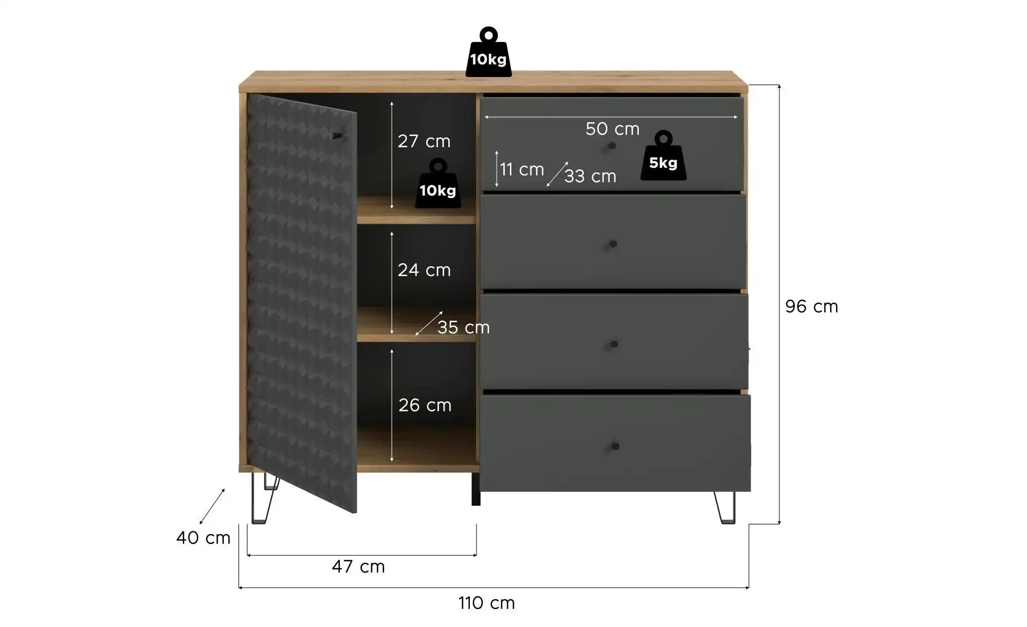 Highboard   ¦ holzfarben ¦ Maße (cm): B: 110 H: 96 Kommoden & Sideboards > günstig online kaufen