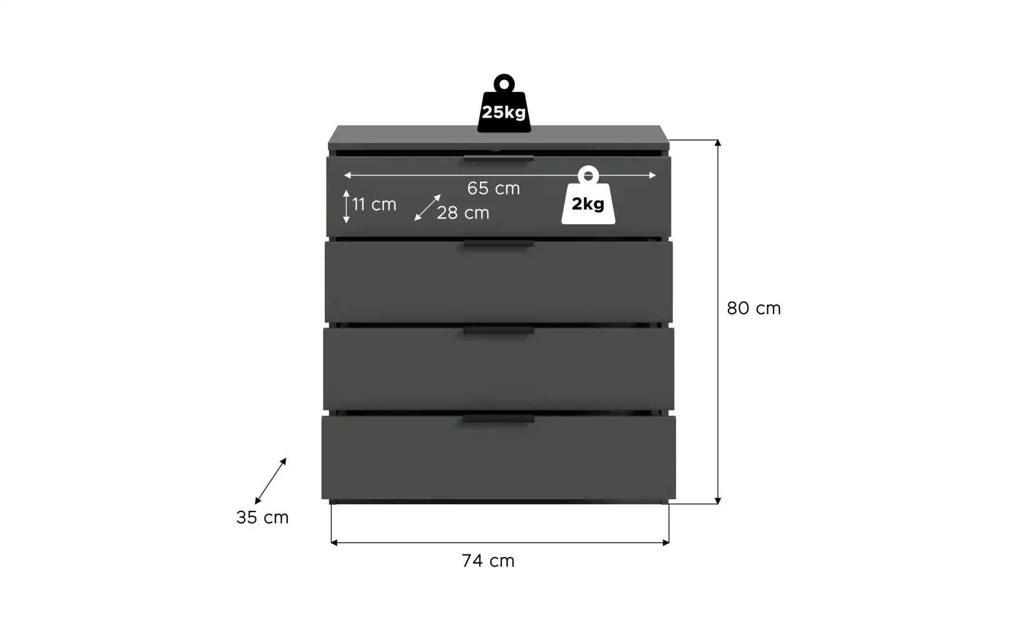 Thumbnail - Kommode  Kopenhagen ¦ grau ¦ Maße (cm): B: 74 H: 80 Kommoden & Sideboards > Kommoden - Höffner
