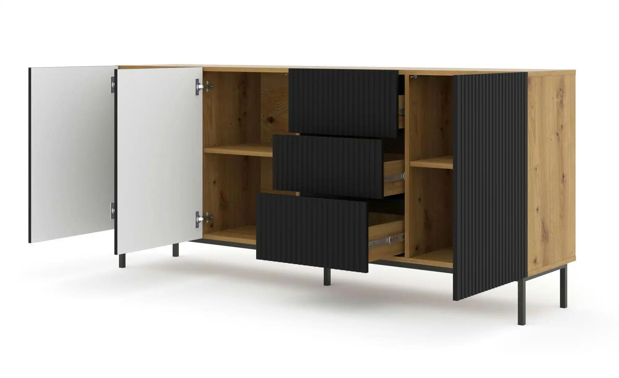 Sideboard   ¦ schwarz ¦ Maße (cm): B: 200 H: 89 Kommoden & Sideboards > Sid günstig online kaufen