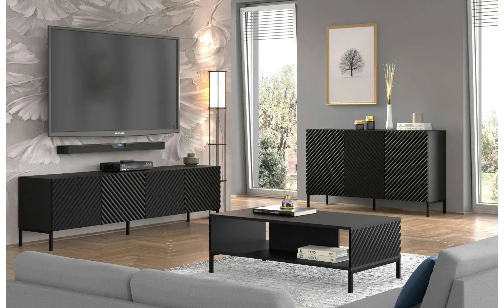 Sideboard   ¦ schwarz ¦ Maße (cm): B: 200 H: 87 Kommoden & Sideboards > Sid günstig online kaufen