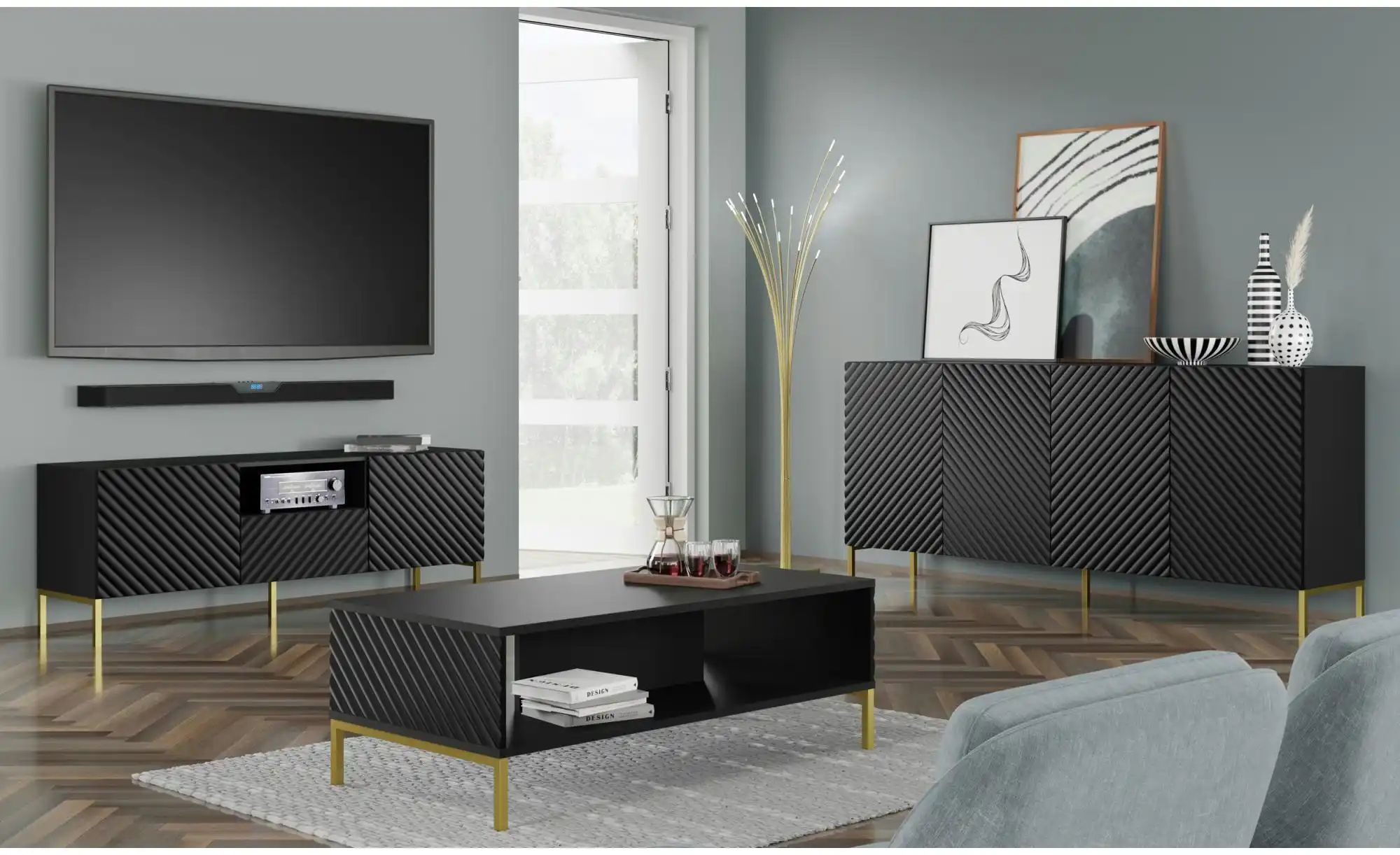 Sideboard   ¦ schwarz ¦ Maße (cm): B: 200 H: 87 Kommoden & Sideboards > Sid günstig online kaufen