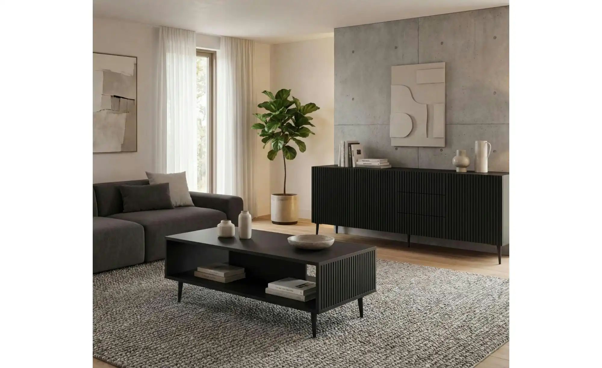 Sideboard   ¦ schwarz ¦ Maße (cm): B: 200 H: 87 Kommoden & Sideboards > Sid günstig online kaufen