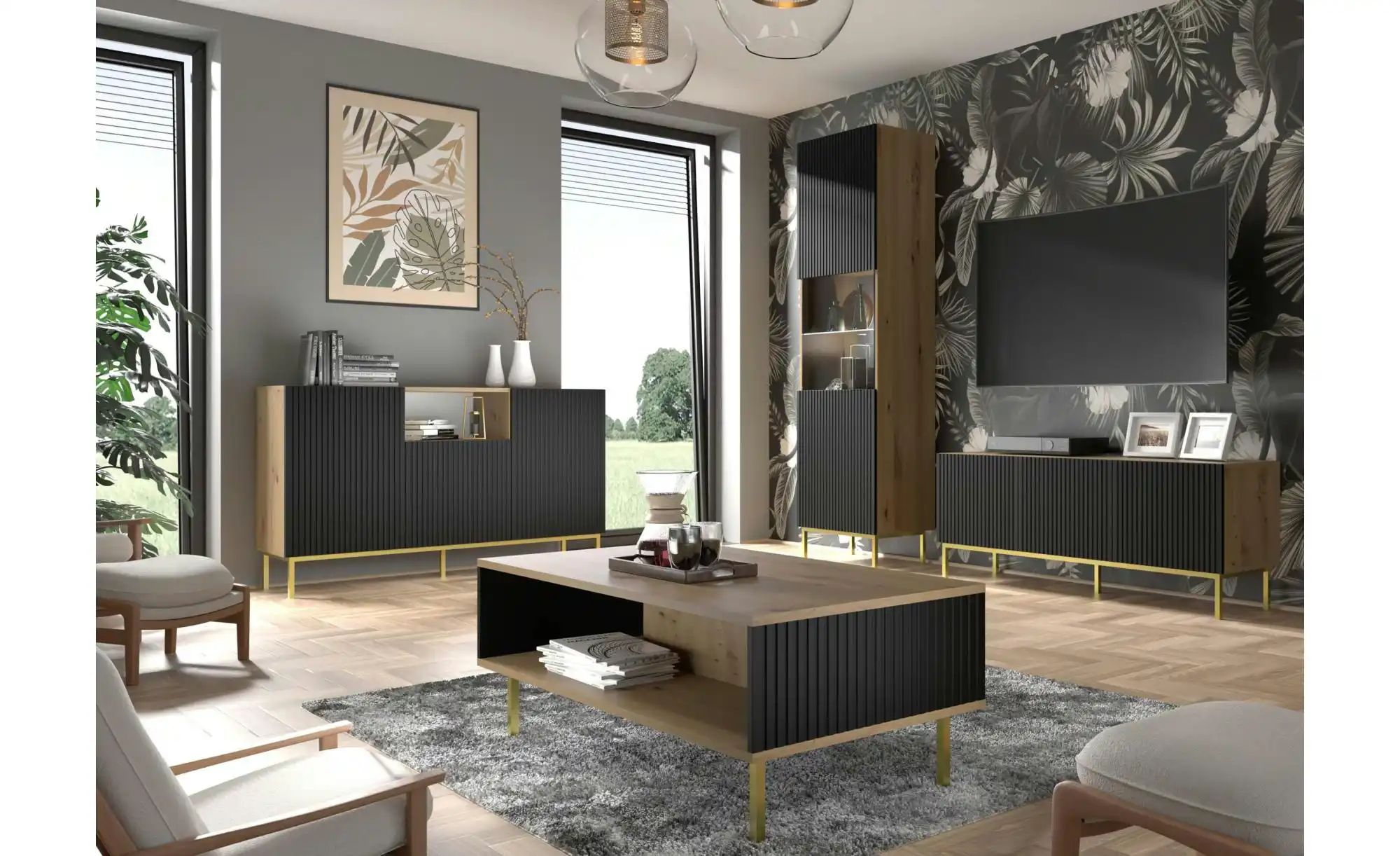 Sideboard   ¦ schwarz ¦ Maße (cm): B: 200 H: 87 Kommoden & Sideboards > Sid günstig online kaufen