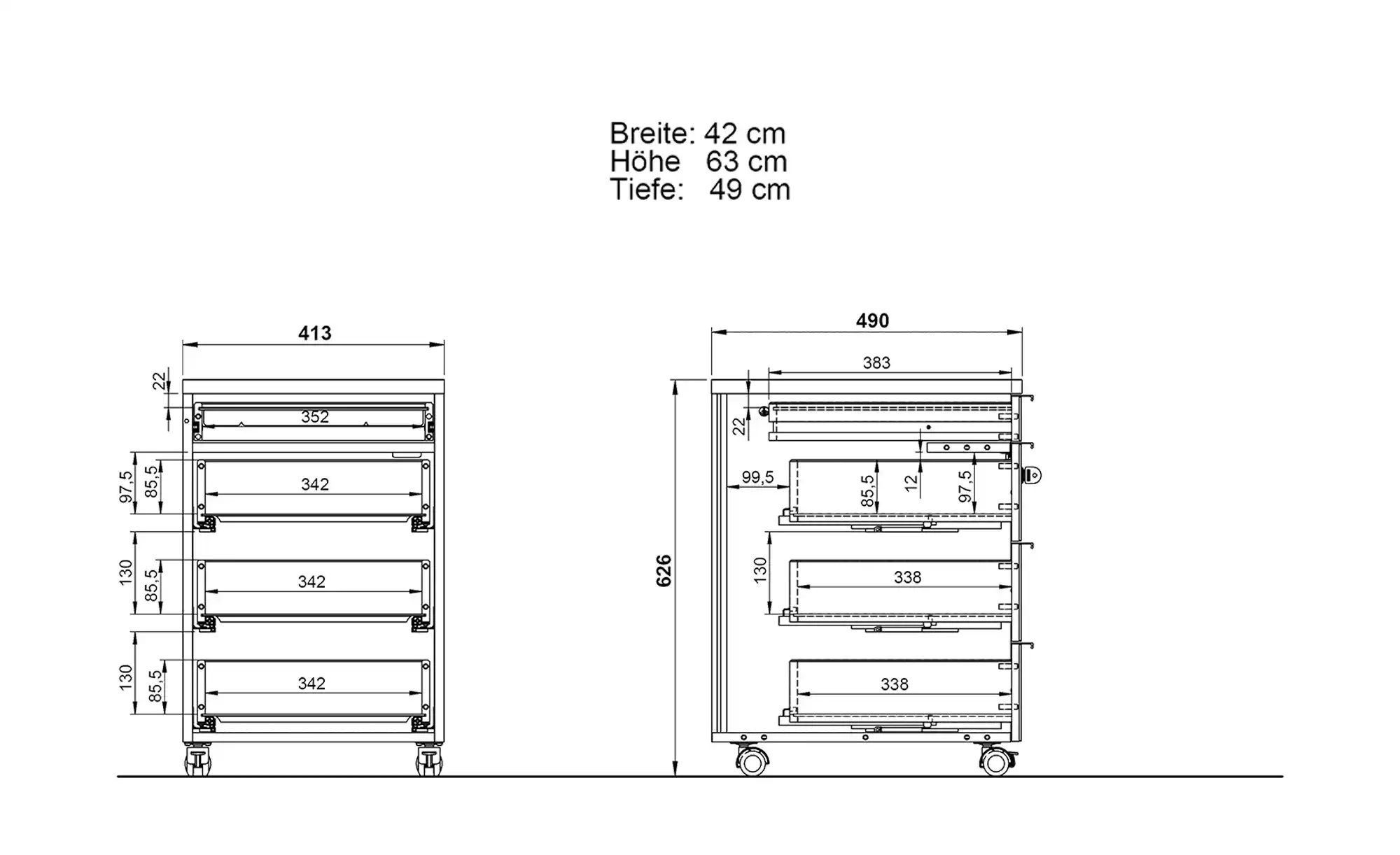 Rollcontainer  Arlau ¦ beige ¦ Maße (cm): B: 42 H: 63 T: 60.0 Schränke > Co günstig online kaufen