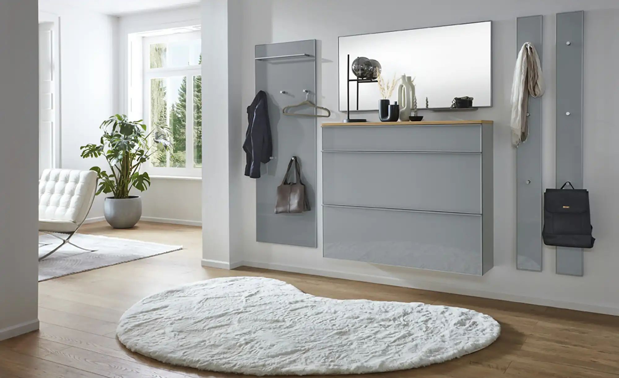 Garderobenpaneel  Xena ¦ grau ¦ Holzwerkstoff,Glas ¦ Maße (cm): B: 60 H: 17 günstig online kaufen