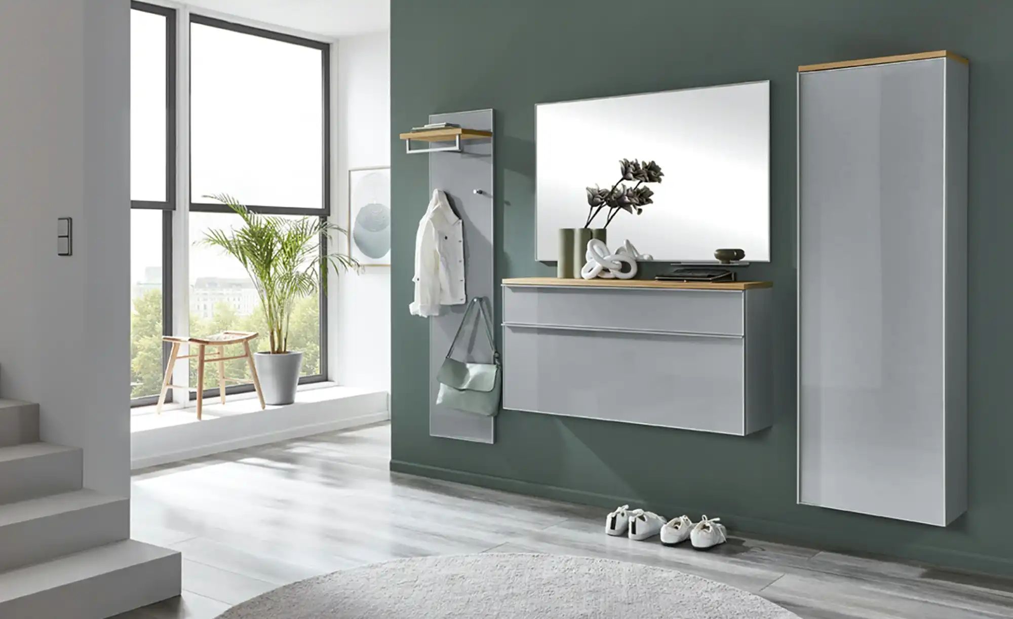 Garderobenpaneel  Xena ¦ grau ¦ Holzwerkstoff,Glas ¦ Maße (cm): B: 42 H: 17 günstig online kaufen
