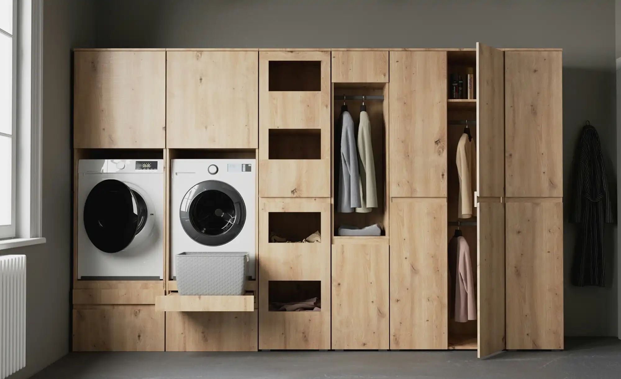 smart Waschmaschinenschrank  BEN ¦ holzfarben ¦ Maße (cm): B: 63 H: 210 T: günstig online kaufen
