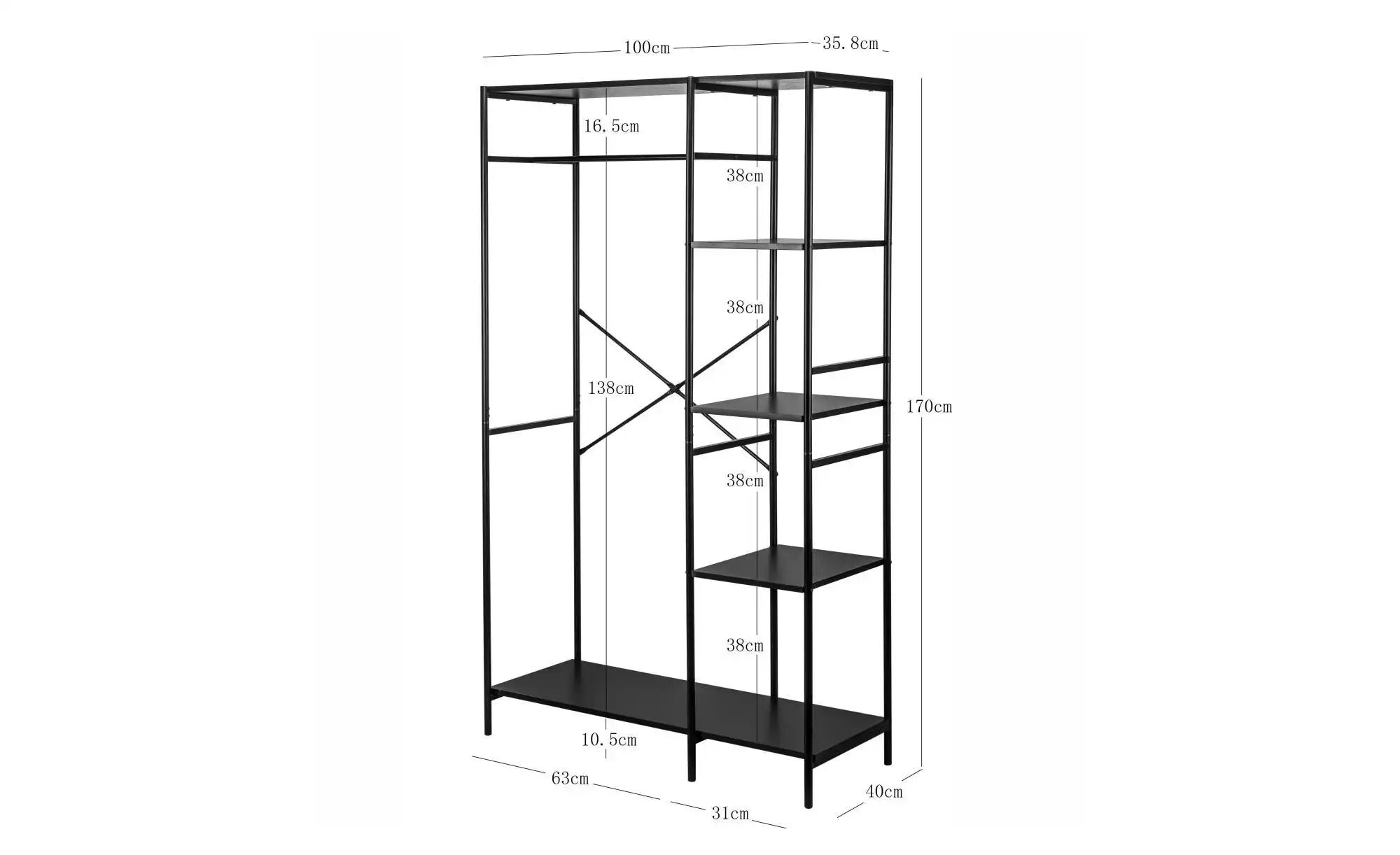 Kompaktgarderobe   ¦ schwarz ¦ Maße (cm): B: 100 H: 170 Garderoben & Kleide günstig online kaufen