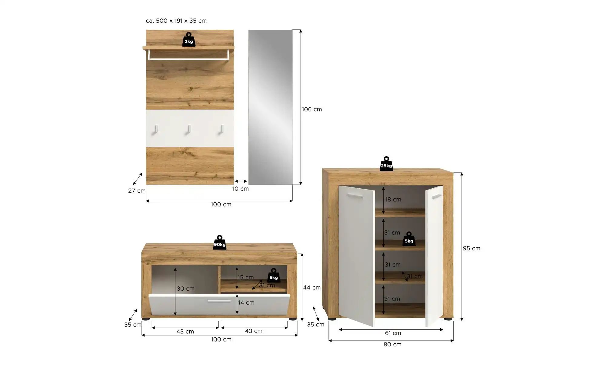 Thumbnail - Garderobenkombination   ¦ holzfarben ¦ Maße (cm): B: 200 H: 191 Garderoben & Kleiderstangen > Garderobensysteme - Höffne...