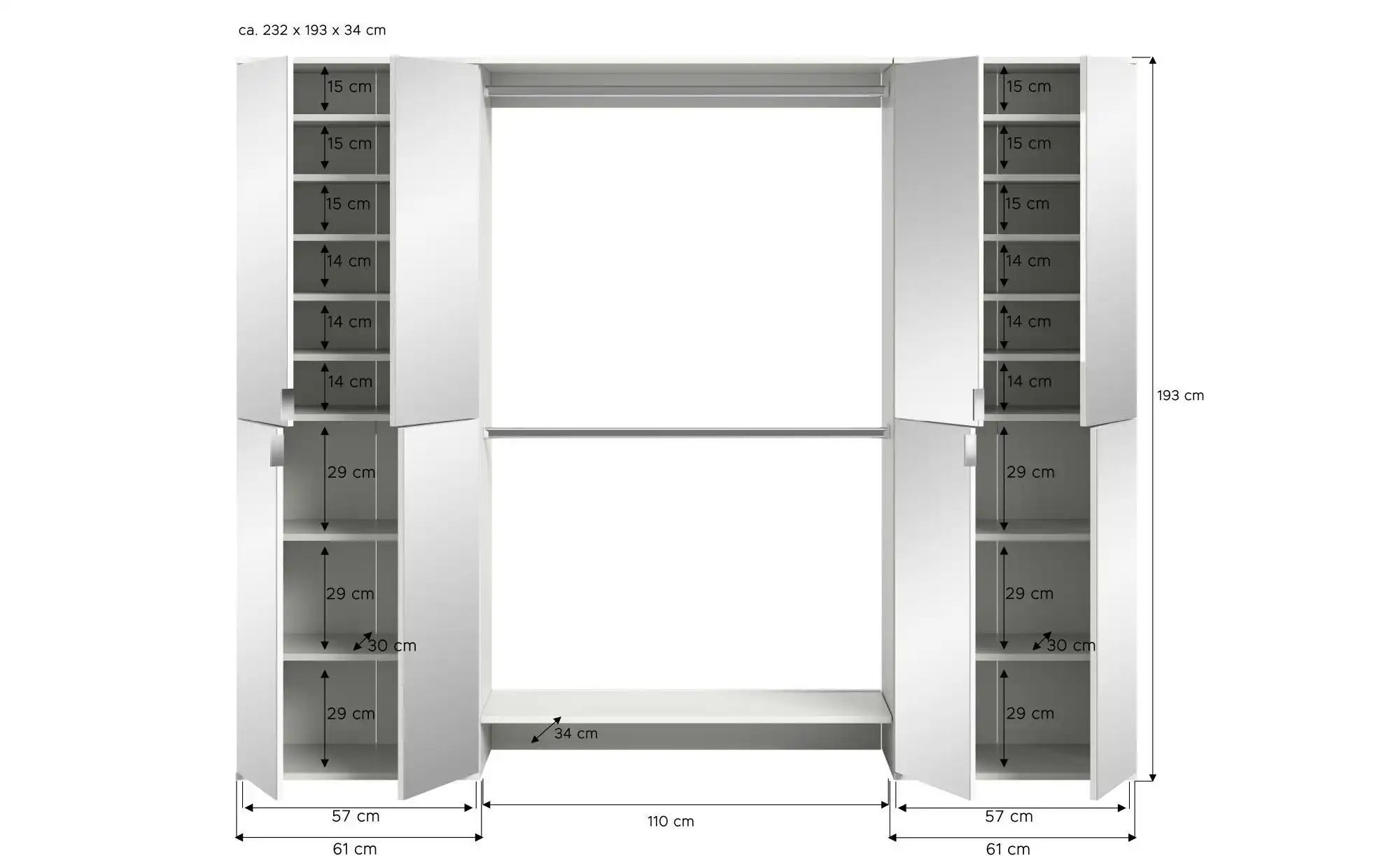 Garderobenkombination   ¦ weiß ¦ Maße (cm): B: 232 H: 191 Garderoben & Klei günstig online kaufen