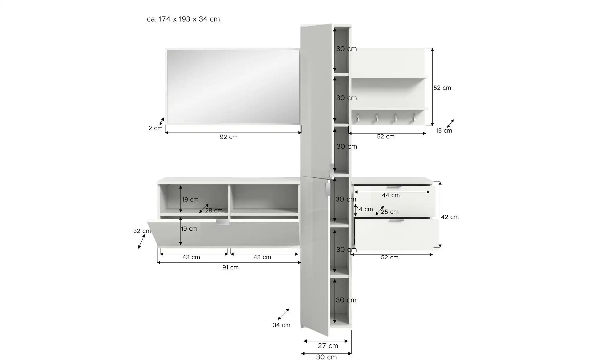 Garderobenkombination   ¦ weiß ¦ Maße (cm): B: 174 H: 191 Garderoben & Klei günstig online kaufen