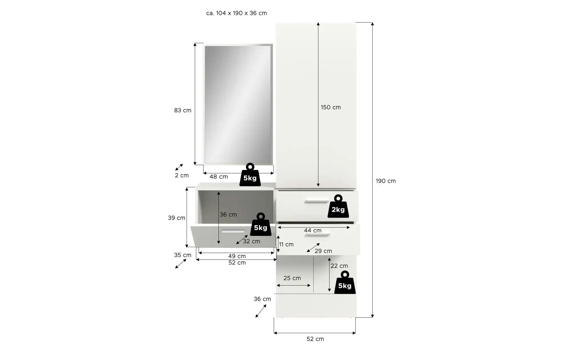 Garderobenkombination   ¦ weiß ¦ Maße (cm): B: 104 H: 190 Garderoben & Klei günstig online kaufen