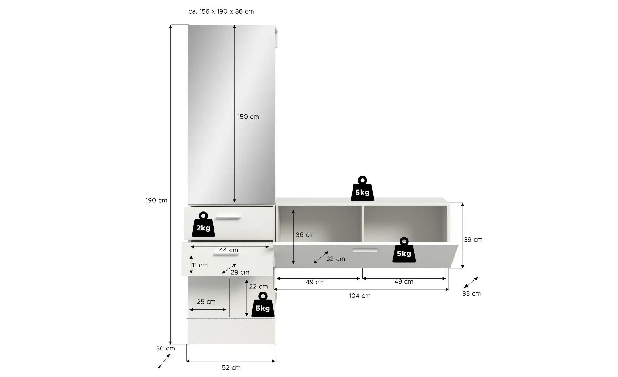 Garderobenkombination   ¦ weiß ¦ Maße (cm): B: 156 H: 190 Garderoben & Klei günstig online kaufen