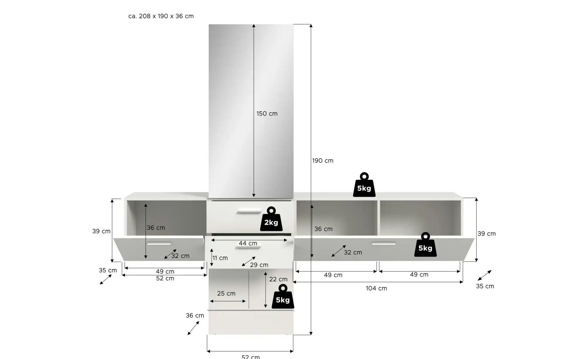 Garderobenkombination   ¦ weiß ¦ Maße (cm): B: 208 H: 190 Garderoben & Klei günstig online kaufen