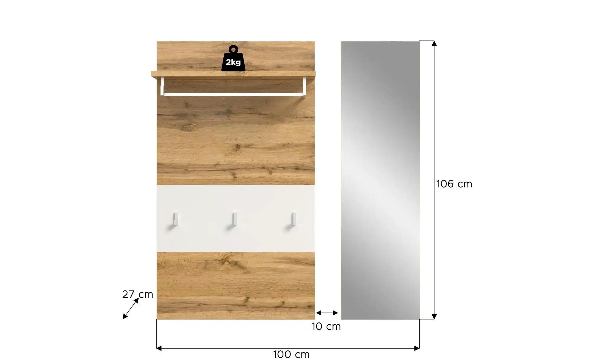 Paneel mit Spiegel   ¦ holzfarben ¦ Holzwerkstoff ¦ Maße (cm): B: 90 H: 106 günstig online kaufen