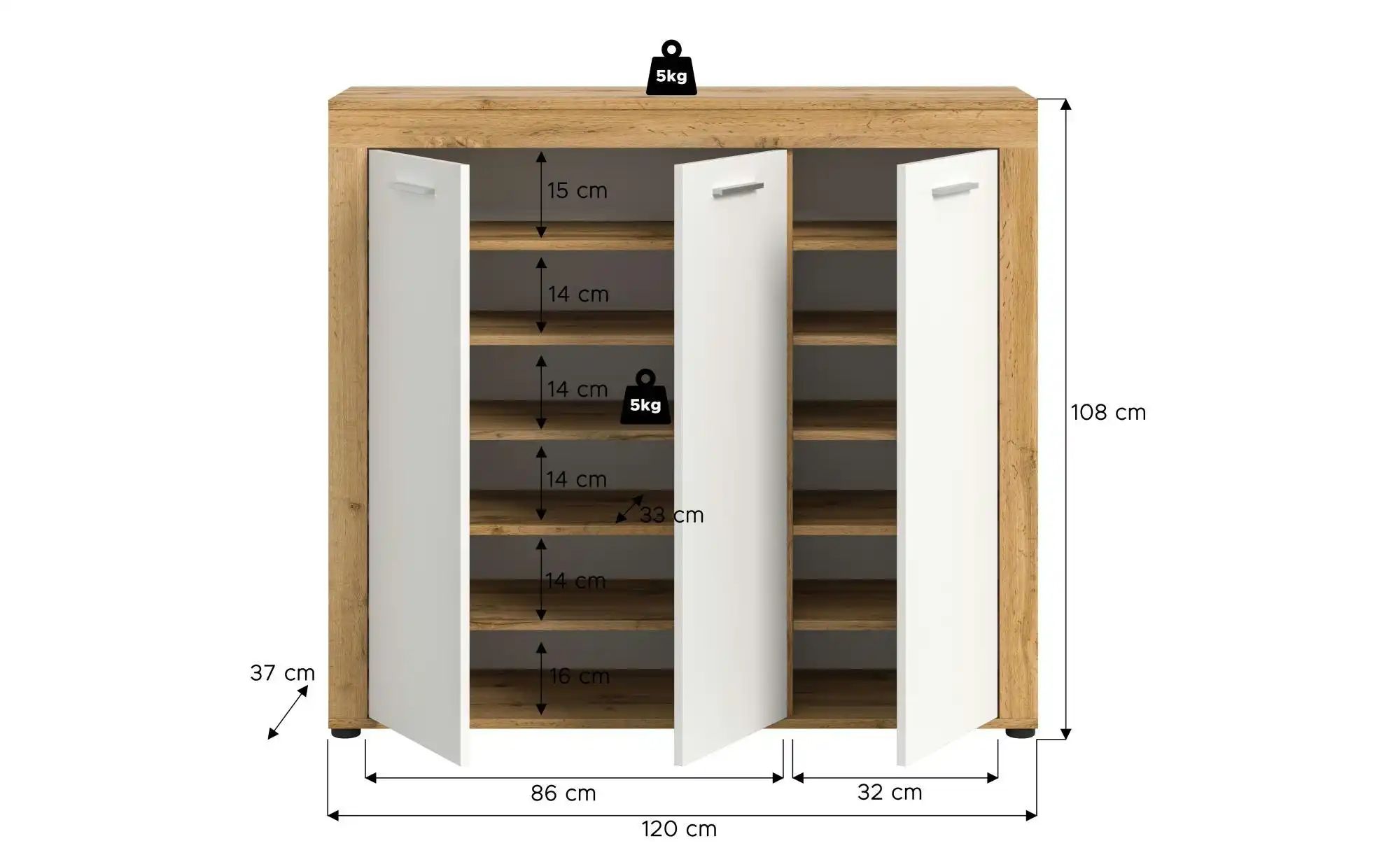 Thumbnail - Schuhschrank   ¦ holzfarben ¦ Maße (cm): B: 120 H: 108 Garderoben & Kleiderstangen > Garderoben Schuhschränke - Höffner
