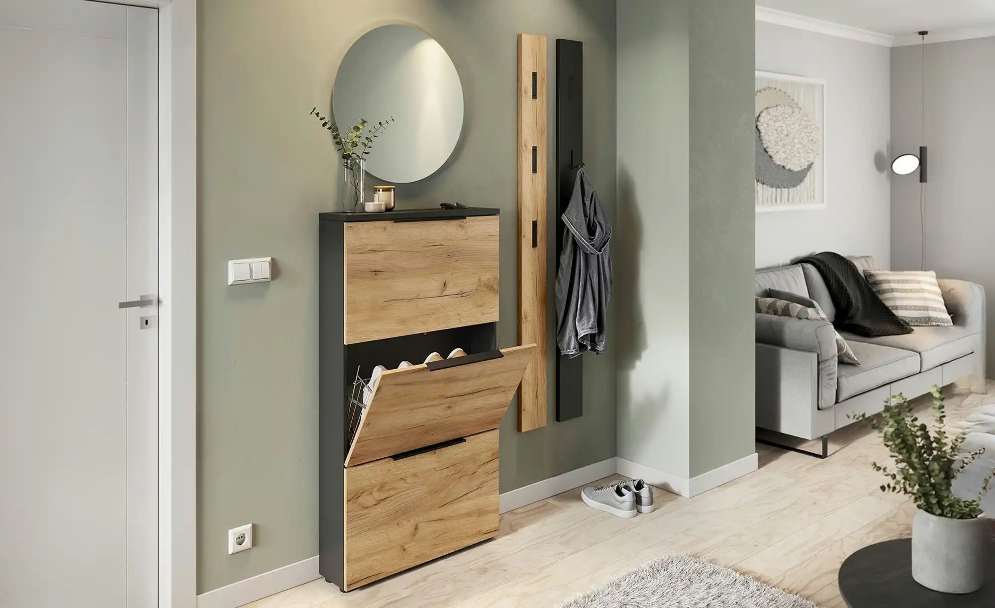 Thumbnail - uno Schuhschrak  Groven ¦ grau ¦ Maße (cm): B: 70 H: 130 T: 19.0 Garderoben & Kleiderstangen > Garderoben Schuhschränke ...