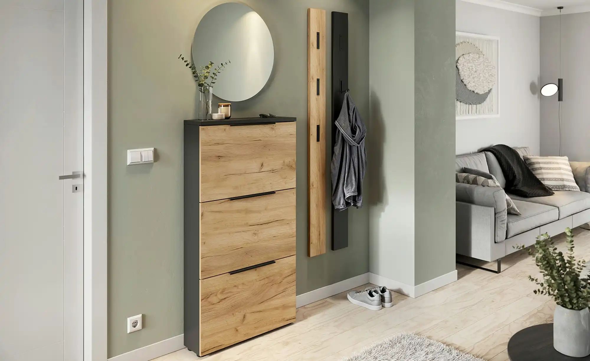 Thumbnail - uno Schuhschrak  Groven ¦ grau ¦ Maße (cm): B: 70 H: 130 T: 19.0 Garderoben & Kleiderstangen > Garderoben Schuhschränke ...