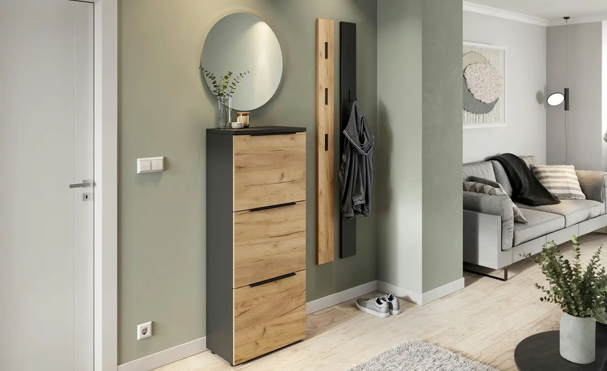 uno Schuhschrak  Groven ¦ grau ¦ Maße (cm): B: 53 H: 130 T: 30.0 Garderoben günstig online kaufen