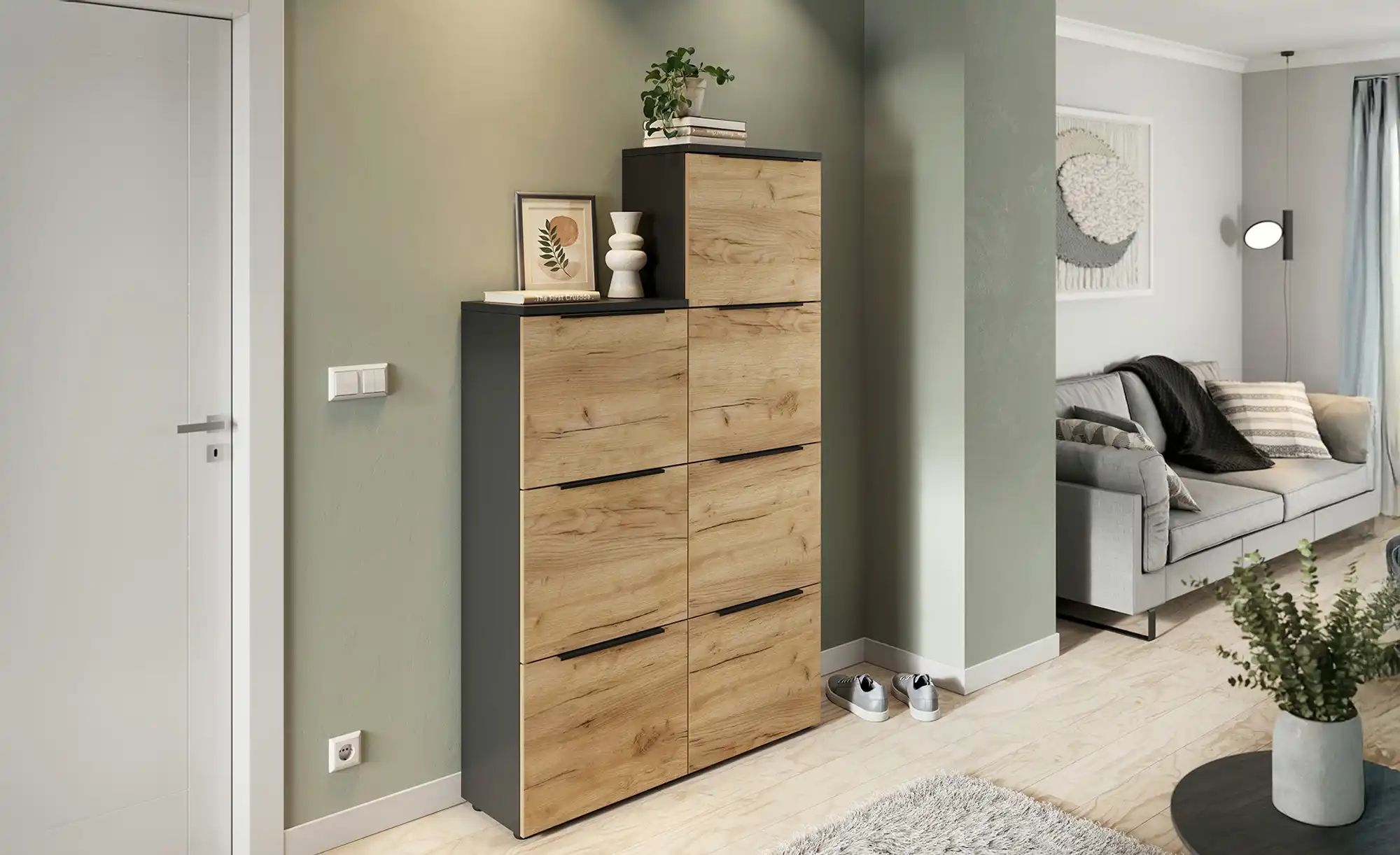 uno Schuhschrak  Groven ¦ grau ¦ Maße (cm): B: 53 H: 171 T: 30.0 Garderoben günstig online kaufen