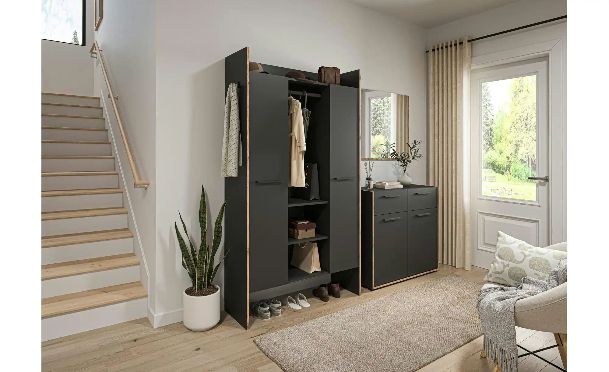 Garderobenkombination   ¦ grau ¦ Maße (cm): B: 215 H: 189 Garderoben & Klei günstig online kaufen